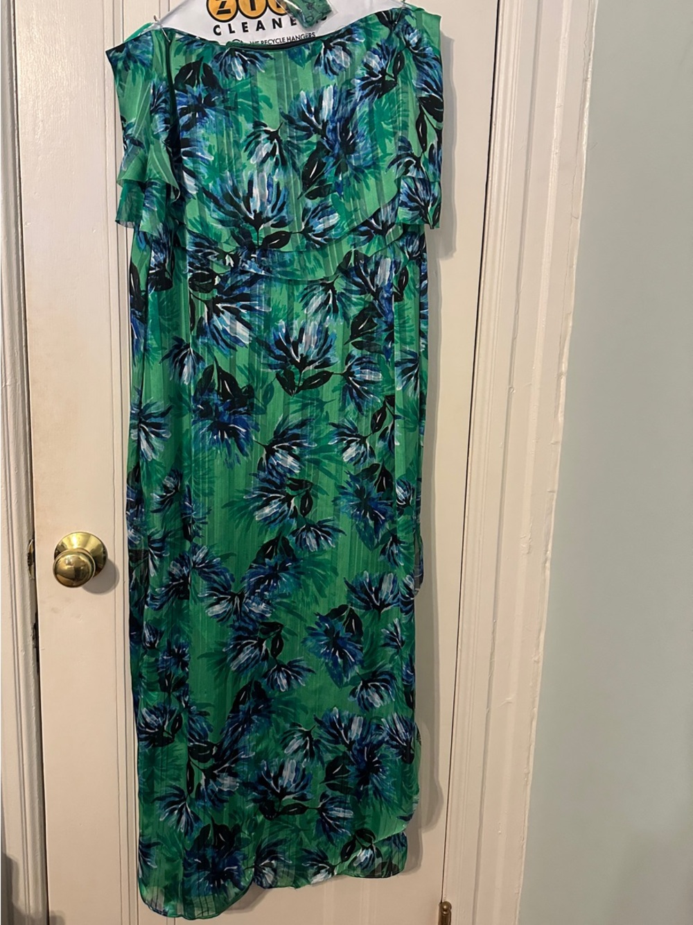 Silk floral Maxi Dress with Blue Accents